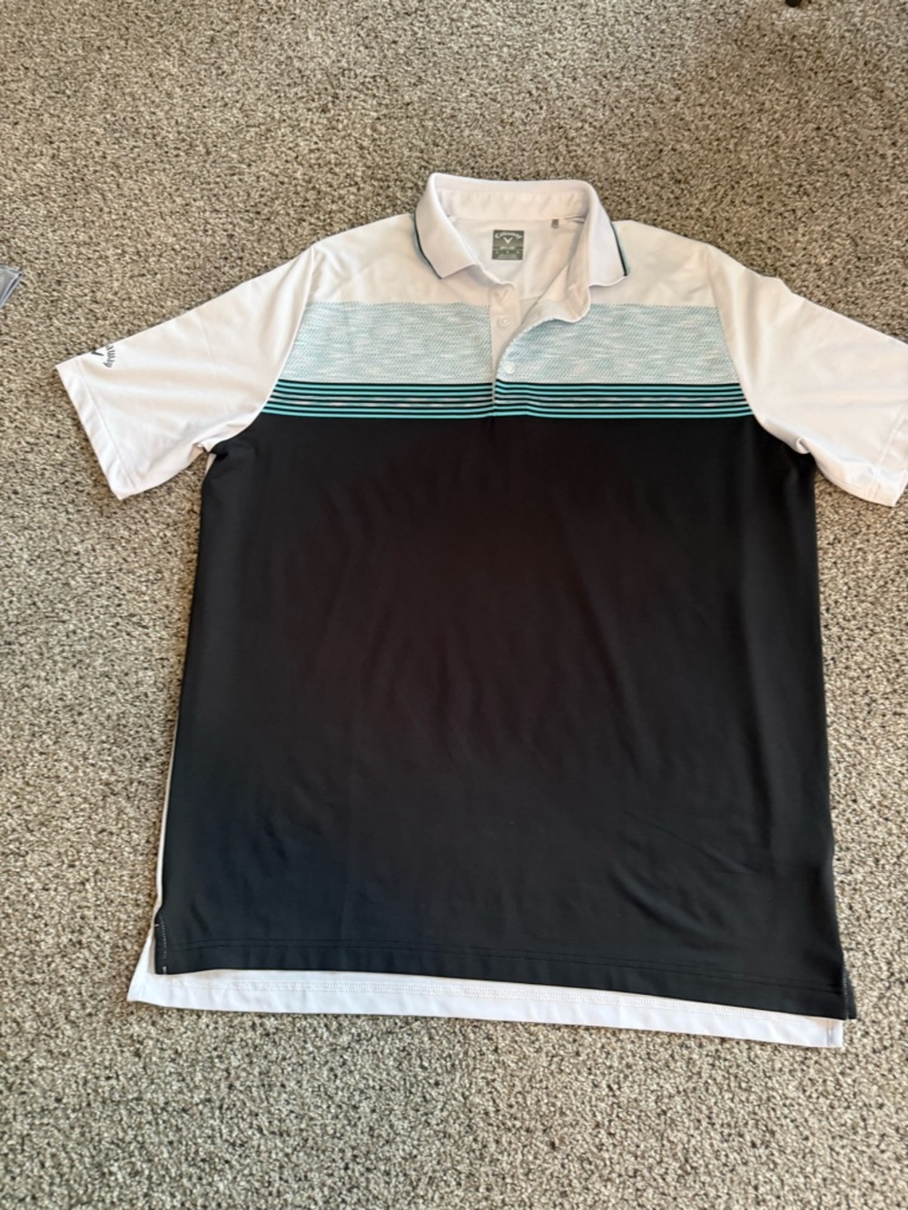 Callaway Black and White Polo with Aqua Stripe Accents